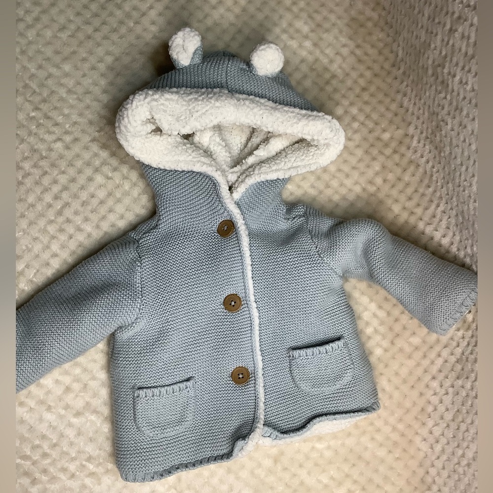 Carters Blue Hooded Sweater with Ears Size 9 Months Thick & Cozy Baby Knit 9M